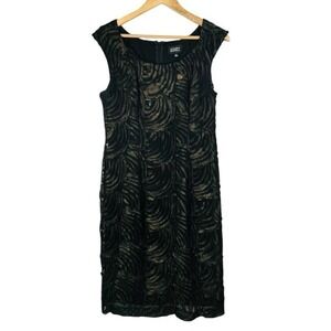 Adrianna Papell Black & Gold Ruffle Seam Sheath Shimmer Dress Women Size 10‎